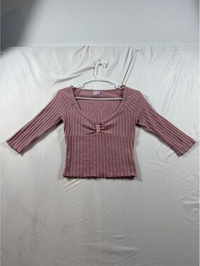 Out From Under Pink Ribbed Knit 3/4 Sleeve Crop Top Size S